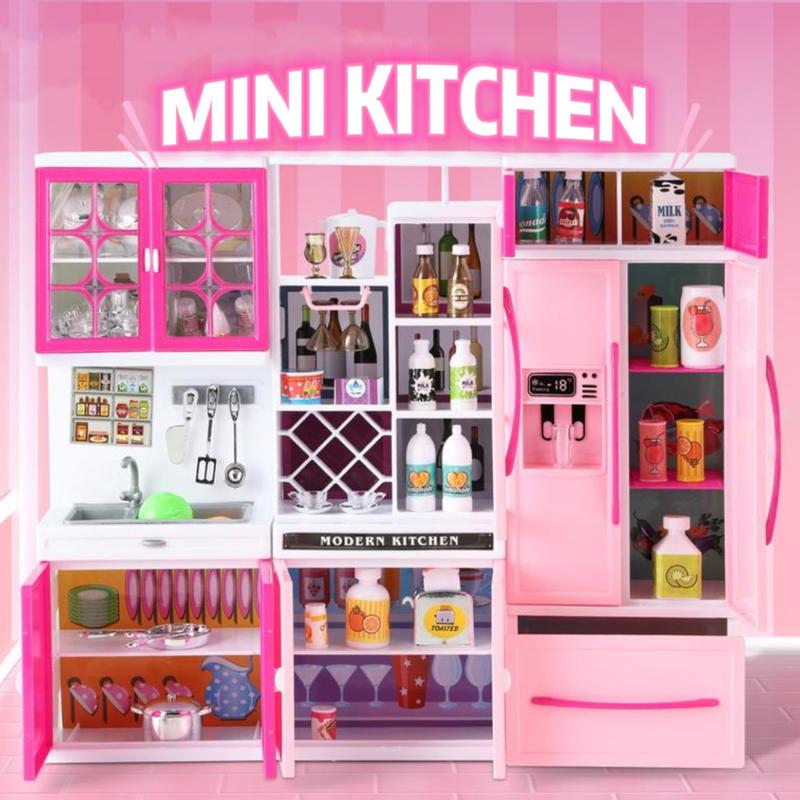 Doll kitchen toys with lights and sounds, mini kitchenware set, Christmas gifts for kids realistic light