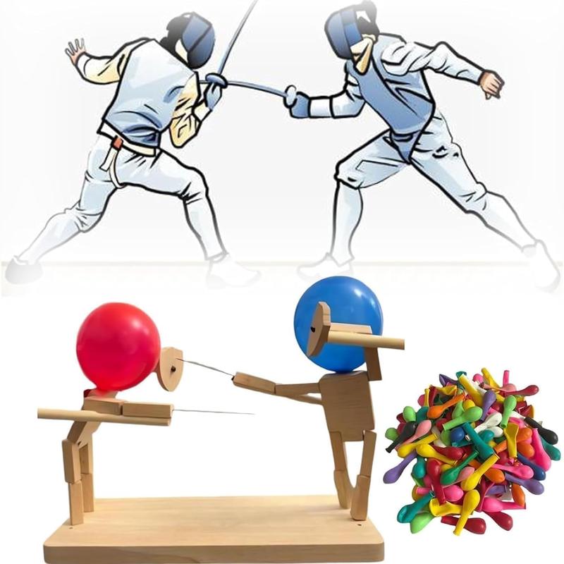 Balloon Bamboo Man Battle - 2024 New Handmade Wooden Fencing Puppet,Wooden Robot Battle Game for Two Players,Fast Paced Balloon Battle,Balloon Fighting Party Game - Fun and Exciting 30cm*5