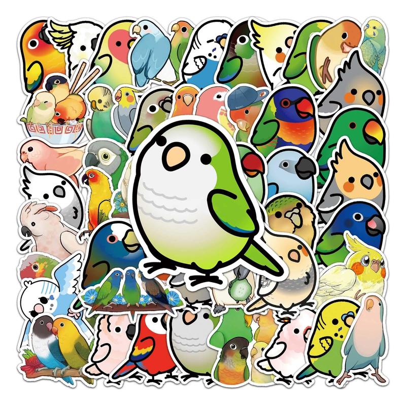 50pcs Cartoon Parrot Pattern Stickers, Cute Animals Pattern Waterproof Decorative Stickers, DIY Decals For Water Bottle, Laptop, Phone Case, Scrapbooking, Journal Making