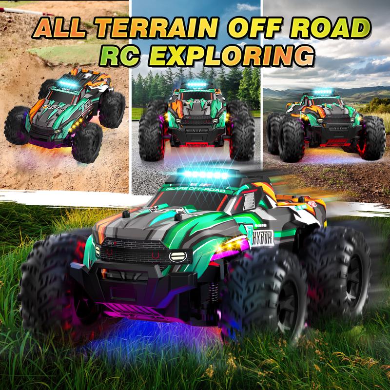 BLUEJAY Remote Control Car, 1:16 All Terrain High Speed RC Cars Truck for Boy, Rechargeable Monster RC Truck with Colorful LED Lights & Spray, RC Cars Toys Gifts for Adults Kids Boys Girls remote control