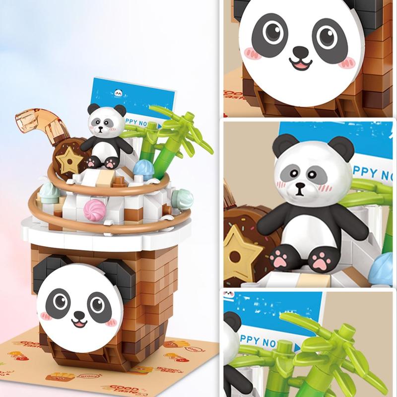 380pcs set Cartoon Panda Design Building Blocks, Creative Educational Toy Bricks, Improve Hands-on Ability Plaything For Kids Gift