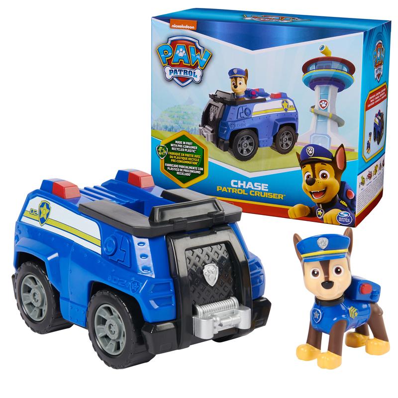 PAW Patrol, Chase’s Patrol Cruiser, Toy Car with Collectible Action Figure, Sustainably Minded Kids Toys for Boys & Girls Ages 3 and Up