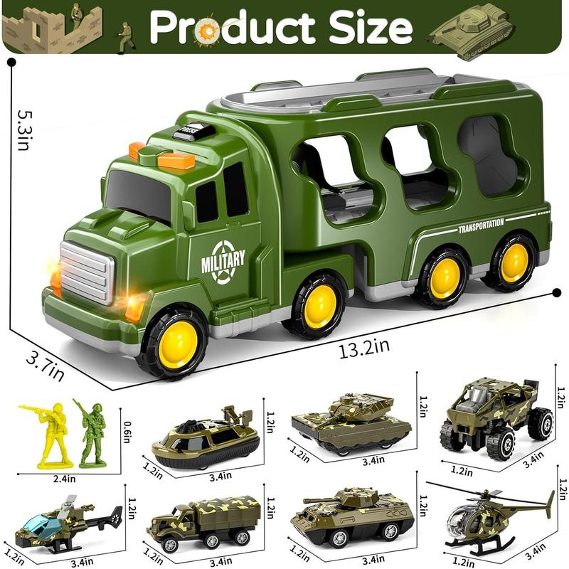 Military Truck with Army Toy Set ,14 in 1 Mini Diecast Battle Car Set with Lights and Sounds, Christmas & Birthday Gift