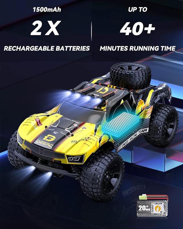 DEERC 9201E 1:10 Large Remote Control Truck with Lights, Fast Short Course RC Car, 48 km h 4x4 Off-Road Hobby Grade Toy Monster Crawler Electric Vehicle with 2 Rechargeable Batteries  rccar rc drift