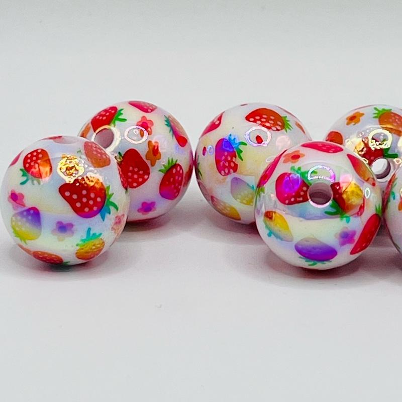 Strawberry Print UV AB 16mm Chunky Acrylic Bead Set of 5