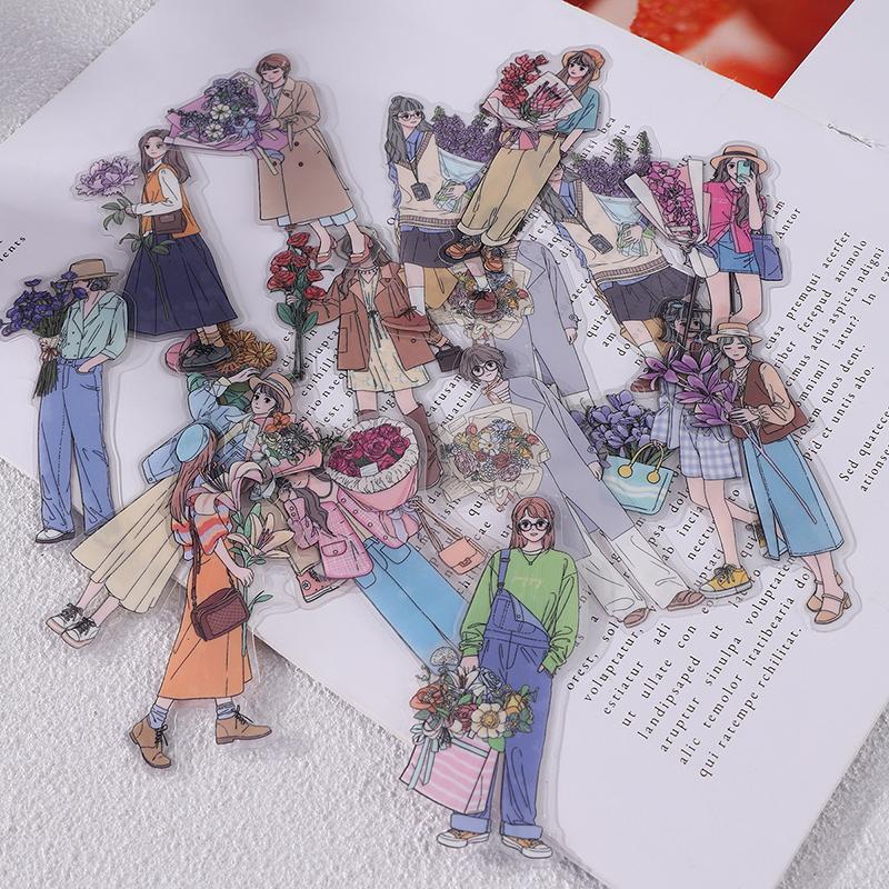 Girl & Flower Pattern Decorative Sticker, Scrapbooking & Journal Making Material Paper, DIY Decorative Sticker For Stationery Computer Water Bottle