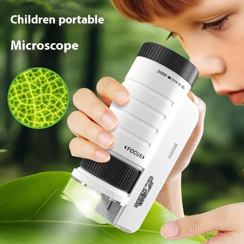 Portable Handheld Microscope Toy with LED Light - 60X-200X Magnification, Perfect for Outdoor Exploration & Educational Learning, Ideal Thanksgiving Christmas Gift, Blue Yellow Black