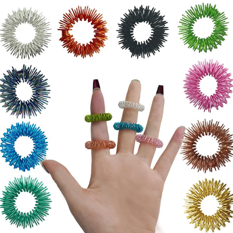 Spiky Sensory Rings, 10 Pack Different Colors, Stress Relief Fidget Sensory Toys, Fidget Rings,Massager Rings