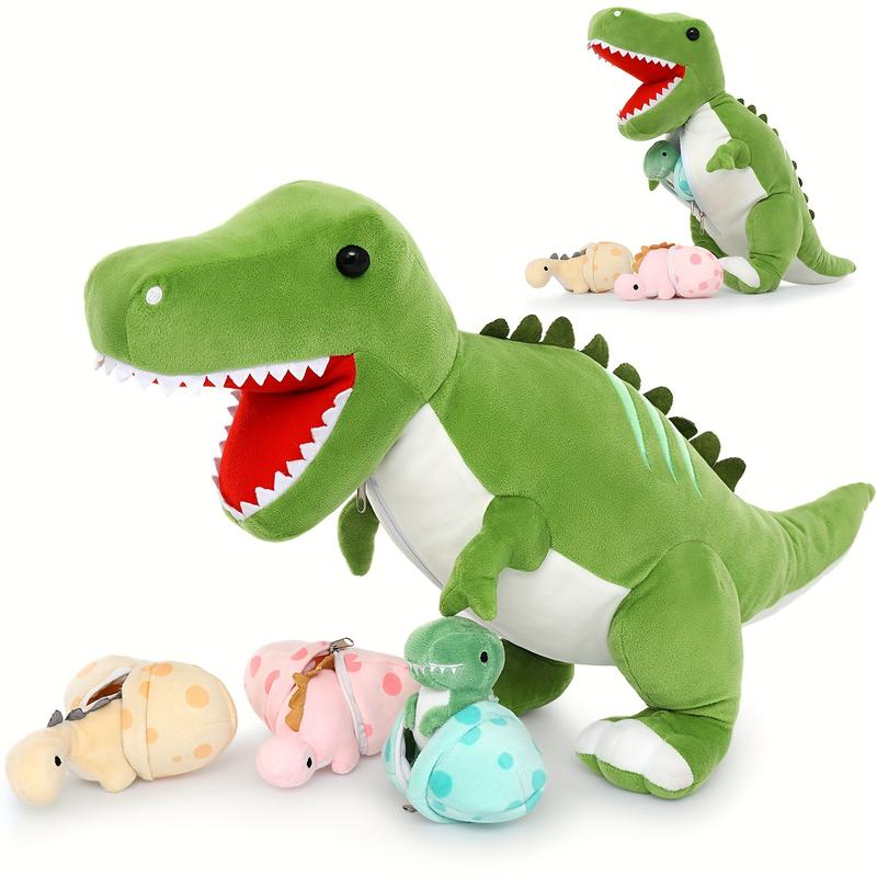 Giant Dinosaur Stuffed Animal 23.6'' Big T-Rex Mommy Dinosaur Plush Toy With 3 Cute Baby Dinosaurs & 3 Egg Bags Inside Its Zippered Tummy For Boys Girls