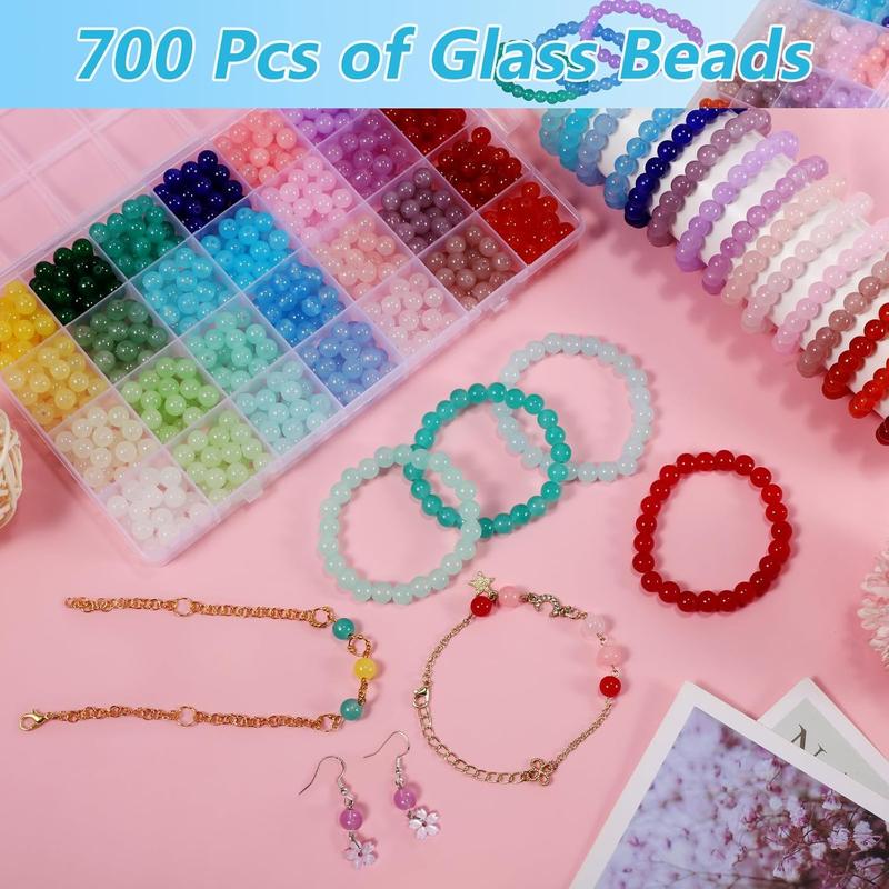 700 Pcs 8mm Glass Beads for Jewelry Making,28 Colors Crystal Beads Bracelet Making Kit for Bracelet Jewelry Making and DIY Crafts