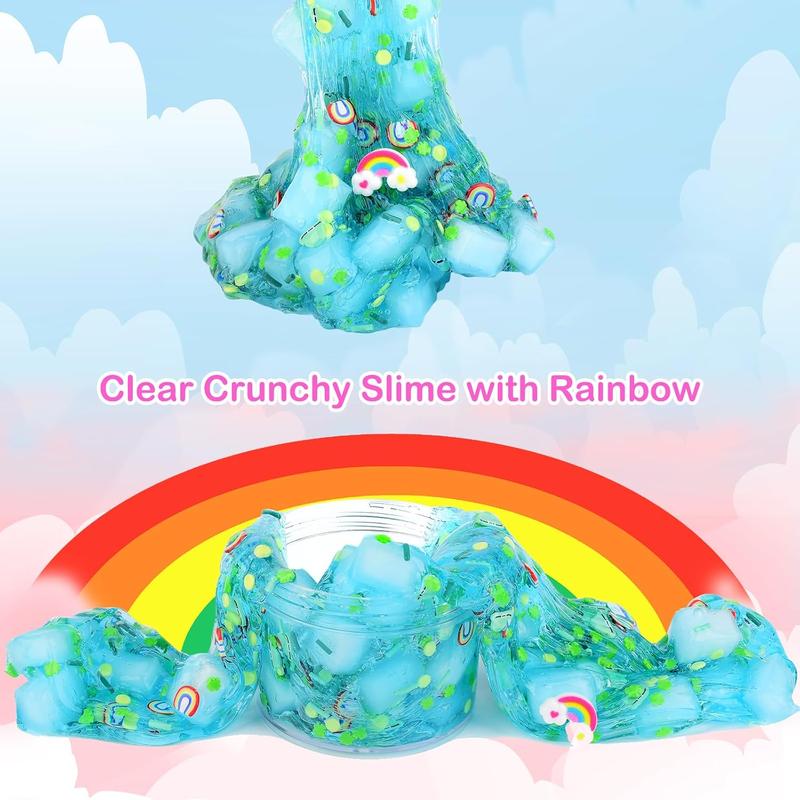 2 Pack Jelly Cubes Crispy Slime Set, Clear Crystal Slime with Rainbow and Yellow, Super Soft and Non-stick, Birthday Gift Slime Party Favors. Toys for Kids Boys Girls i