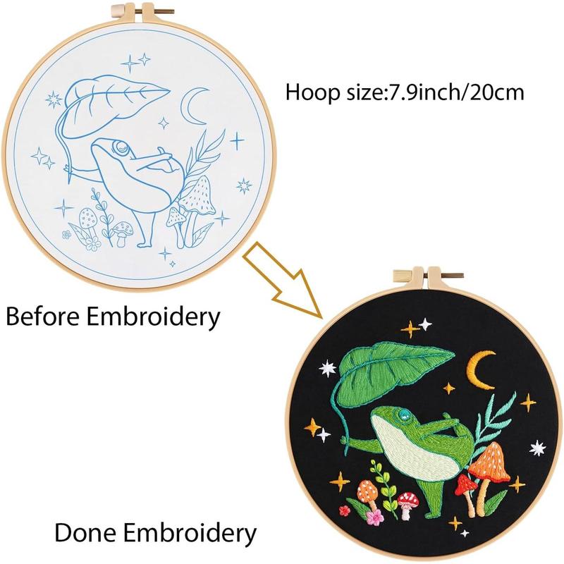 Frog Embroidery Kits for Beginners with Art Night Pattern, Cross Stitch Kit for Adults,DIY Needlepoint Kits for Embroidery Starter