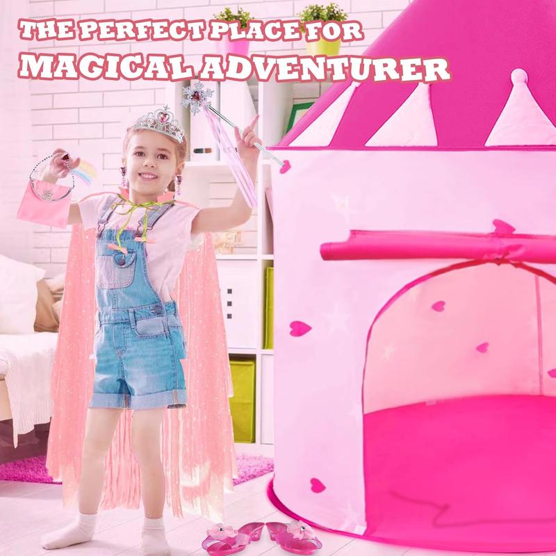 Christmas gift  Princess Castle Play Tent Dress Up with LED Glow in The Dark Stars - Pink