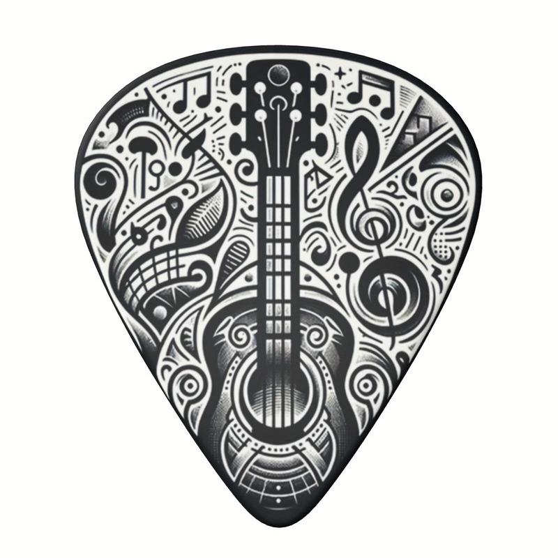 Guitar Pattern Guitar Pick with Storage Bag, 6 Counts set Double Sided Printed Guitar Pick, Music Accessories for Guitar & Bass