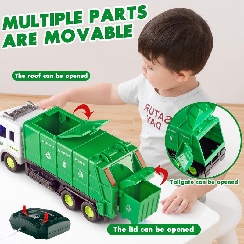 Remote Control Excavator and Garbage Truck Toys with LED Lights,Perfect for Young Builders