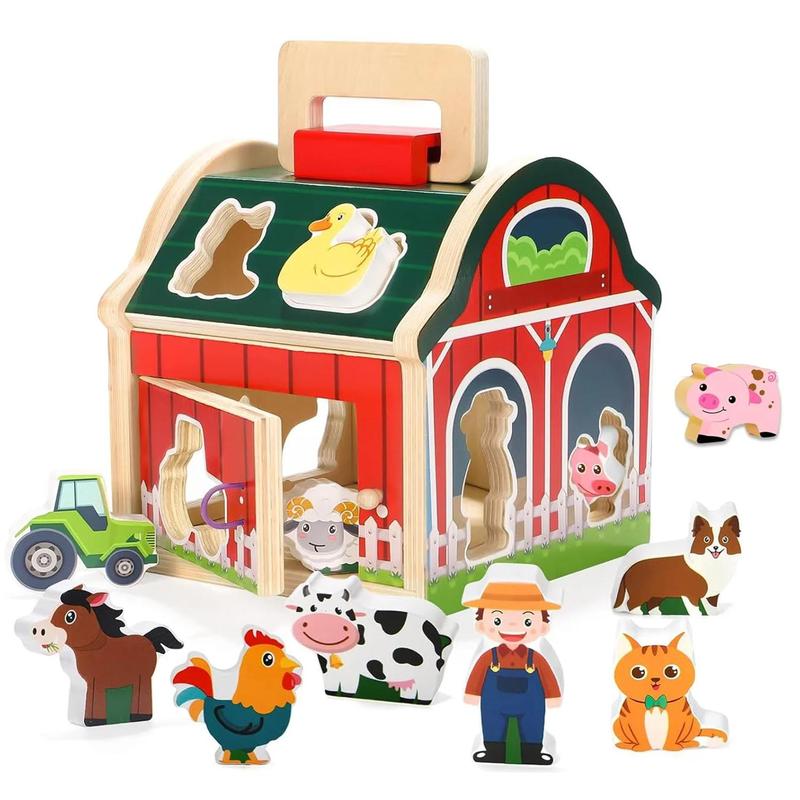 Farm Sorting Barn Toys Set for Boys Girls, Montessori Farm Animal Toys, Shape Sorter Toy for Kids, Learning Educational Toys Gifts