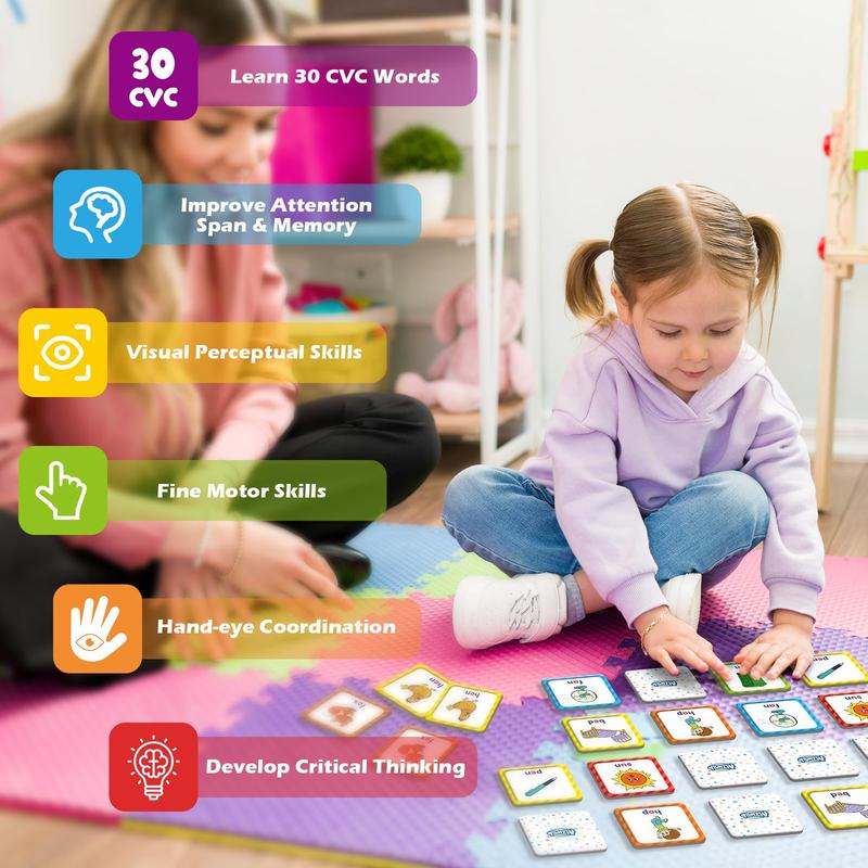 Aizweb CVC Word Match Game,Memory Game, 60 Pcs Card Games  Phonics Games Flash Cards  Learning Activities,Educational Toys Homechool Supplies learningtools