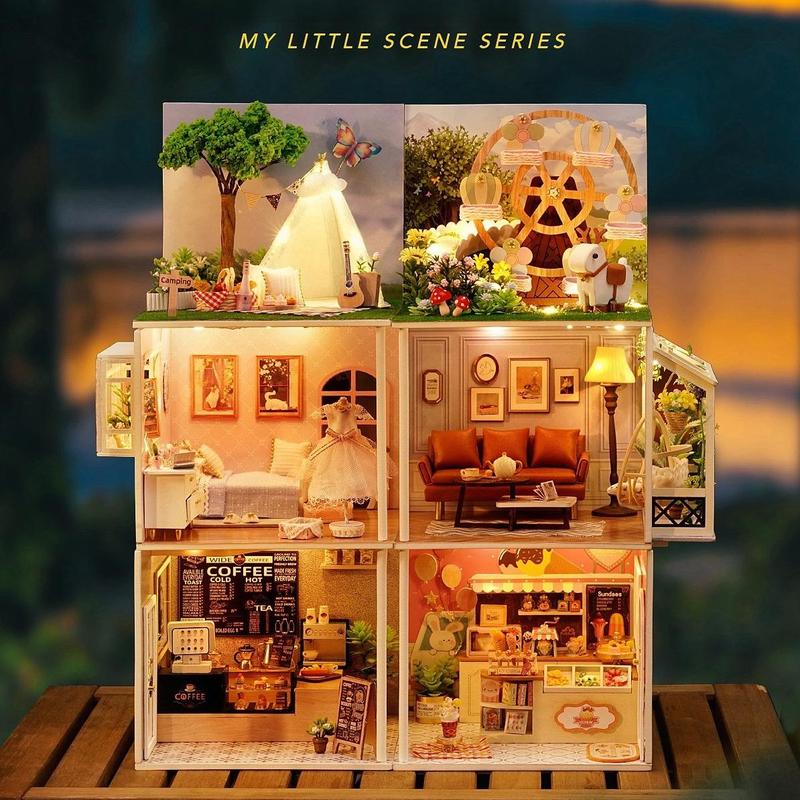 Coffee Shop DIY Wooden Miniature House Kit, 1 Box DIY Miniature Dollhouse Kit, 3D Puzzle, Birthday Gift for Teenagers and Adults