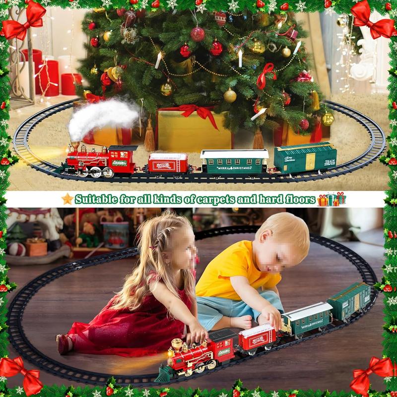 Christmas Electric Train Set Toy with Water Steam, Sounds & Lights and 4 Straight Tracks, Model Train Set for Under The Xmas Tree, Xmas Gifts for 3, 4, 5, 6, 7, 8+ Year Old Boy & Girl