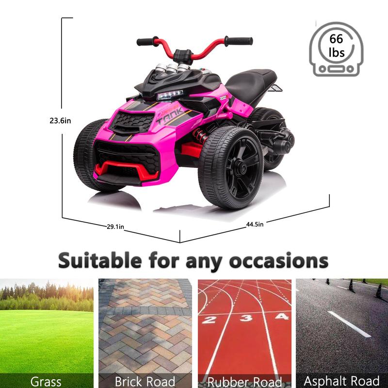 POSTACK 24V Kids ATV, 3 Wheeler Kids Electric Ride on Motorcycle, Rechargeable Battery Powered Kids Electric Vehicle with EVA Tire, Ride on Toy for Kids, Rose Pink