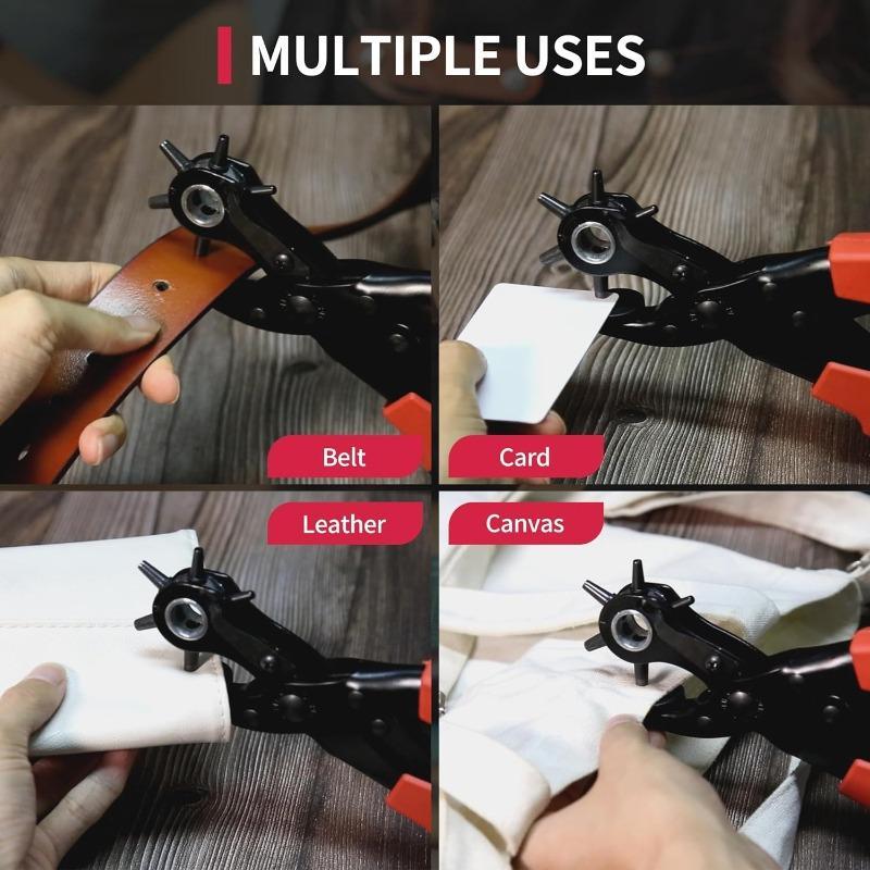 Multi-application Rotating Punching Tool Kit, 1 Set Double Lever Design Leather Punching Tool, Heavy-duty Rotating Punching Machine, Professional Hand Tool