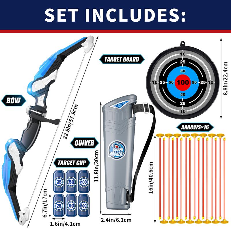 Archery Toy Set,  Bow and Arrow Toyswith Light-up LED, Target & Quiver, Indoor & Outdoor Archery Toys Gifts