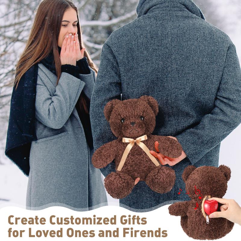 16 Inch Bear Stuffed Animal with Voice Recorder Set 60 Seconds Voice Sound Recorder Module Christmas Plush Stuffed Animal Bear with Zipper Sound Box Recordable Heart for Girls Boys Christmas Valentine's Day Wedding Anniversary Birthday Gift