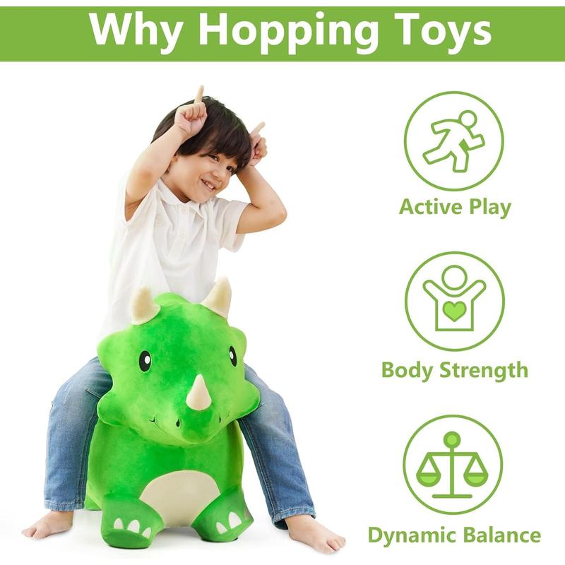 IPlay, ILearn Bouncy Pals Dinosaur Hopper Toy 2 Year Old Boy, Toddler Plush Bounce Animals, Ride On Bouncing Triceratops For Kids, Outdoor Hopping Horse Bouncer, Cool Birthday Gifts 3 4 5 6 Yr Girls