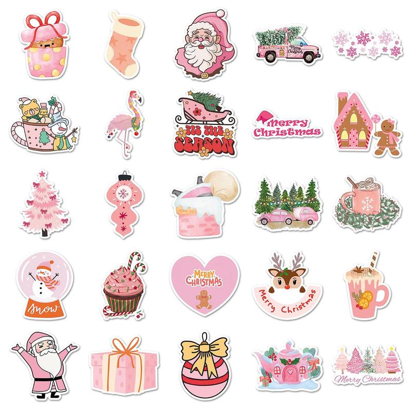 Christmas Themed Stickers (50pcs set), Cartoon Santa Claus & Winter Themed Decorative Sticker, DIY Decals for Scrapbooking, Journaling, Gift Wrapping