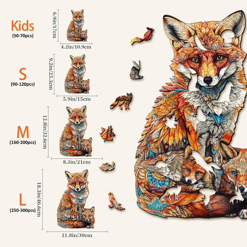 Fox Family Wooden Jigsaw Puzzle - Educational Toy for Kids and Adults