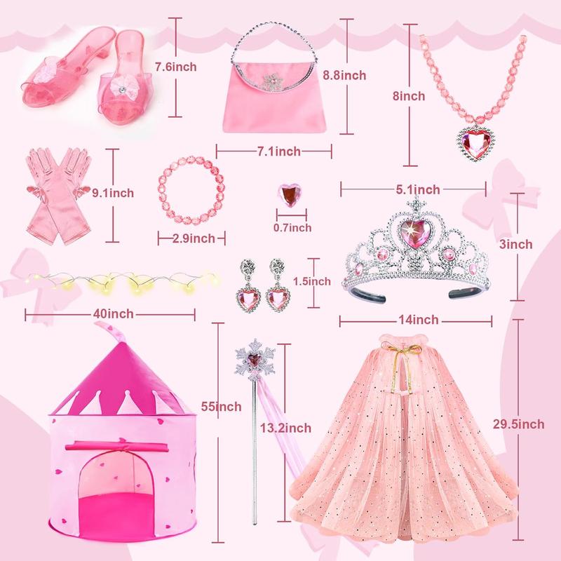 Christmas gift  Princess Castle Play Tent Dress Up with LED Glow in The Dark Stars - Pink