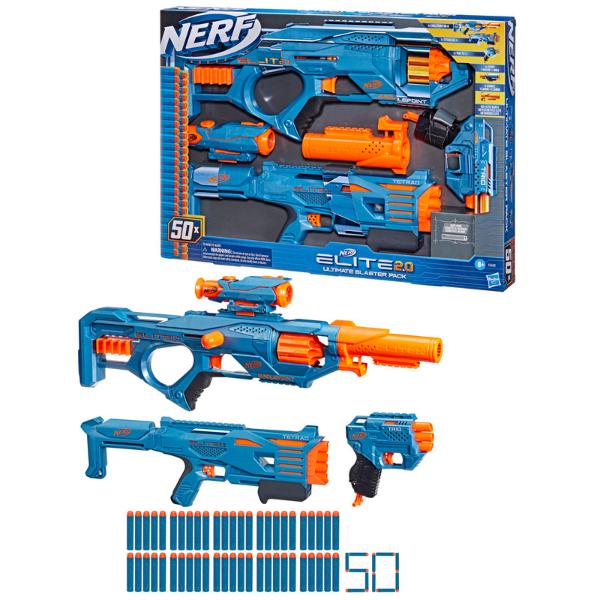 Nerf Elite 2.0 Ultimate Blaster Pack, 3 Blasters, 50 Nerf Elite Darts