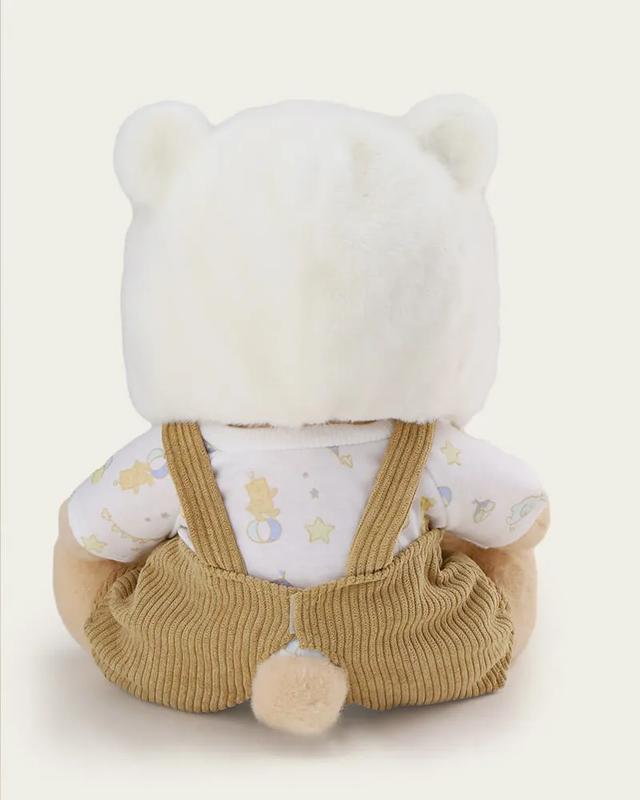 Getahug White Mink Hat Brown Overalls Bear | Handmade Jointed Teddy Bear Gift