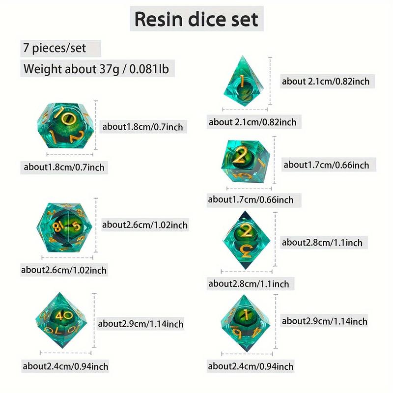 Multi Pattern Resin Dice Set, 7 Counts set Colorful Dice, Polyhedral Dice for D&D and Fantasy Games, Game Accessories for Men and Women