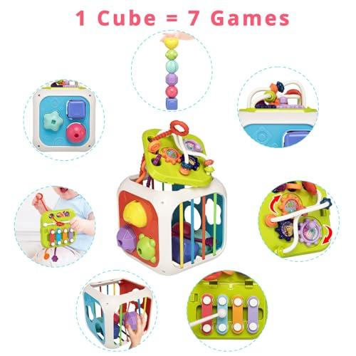 Montessori Toys for Toddlers 1 Years, 7-in-1 Activity Cube, Shape Sorter Toy| Baby Developmental Learning Toys| One Year Old First Birthday Gifts