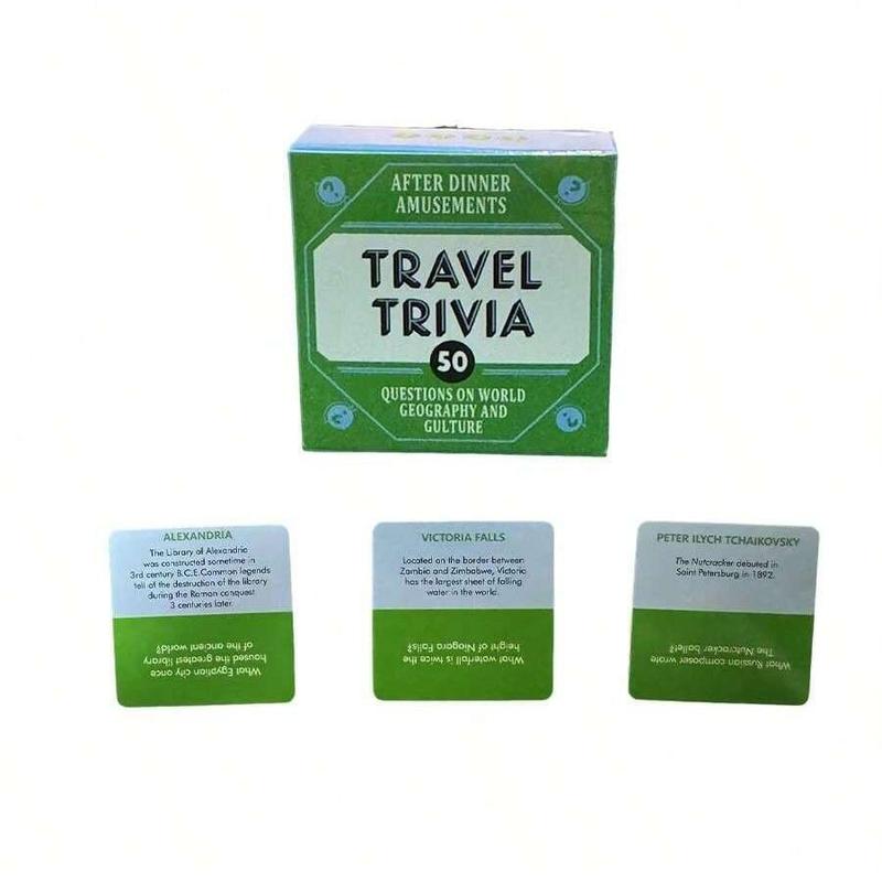 Travel Trivia Card Game, 1 Box 50 Questions on World Geography & Culture, Portable Camping & Holiday Games for Friends & Family Party