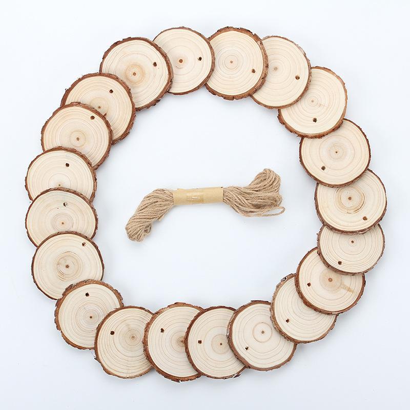 Unfinished Natural Wood Slices with Holes, 15pcs set Rustic Tree Bark Ornamentsfor Wood Coaster Making & DIY Craft, DIY Crafts with Bark for Crafts Rustic Wedding Decor