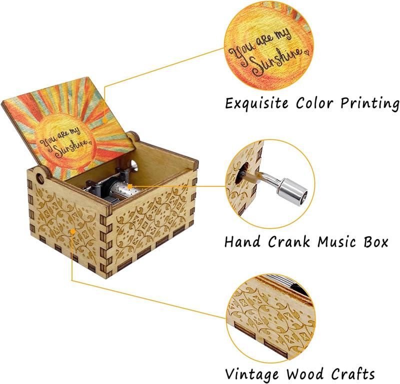 Music Box You are My Sunshine,  Gifts for Mom Daughter Wife, Wooden Hand Crank Vintage Colorful Musical Boxes for Birthday Anniversary Christmas Valentines Day Mothers Day