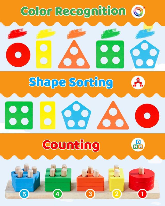 Montessori Toys for Boy Girl, Wooden Sensory Toys for Toddlers Gifts, Shape Sorter Motor Skills Toddler Learning Activities Puzzles Toys