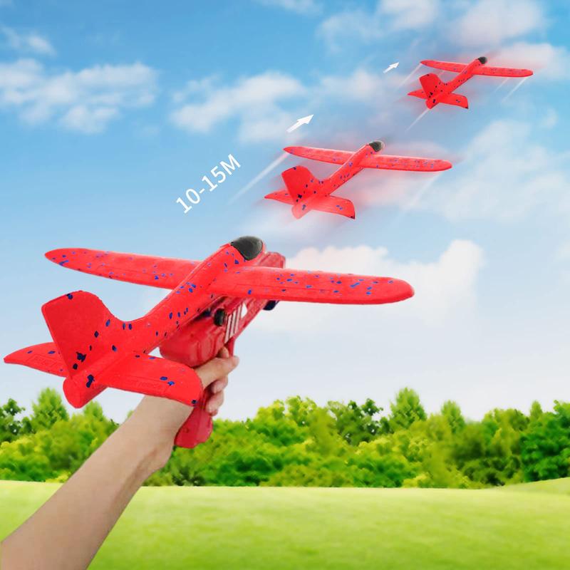 Boy Toys 2 Pack Airplane Launcher Toys, 2 Flight Modes Outdoor Throwing Foam Glider with Catapult Plane Gun Birthday Gift for 6+ Years Old Kid flying  ball Bubble Plane Large LED