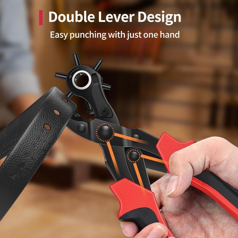 Multi-application Rotating Punching Tool Kit, 1 Set Double Lever Design Leather Punching Tool, Heavy-duty Rotating Punching Machine, Professional Hand Tool