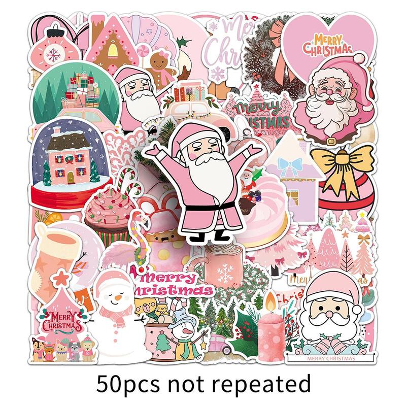 Christmas Themed Stickers (50pcs set), Cartoon Santa Claus & Winter Themed Decorative Sticker, DIY Decals for Scrapbooking, Journaling, Gift Wrapping