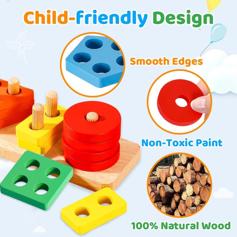 Montessori Toys for Boy Girl, Wooden Sensory Toys for Toddlers Gifts, Shape Sorter Motor Skills Toddler Learning Activities Puzzles Toys