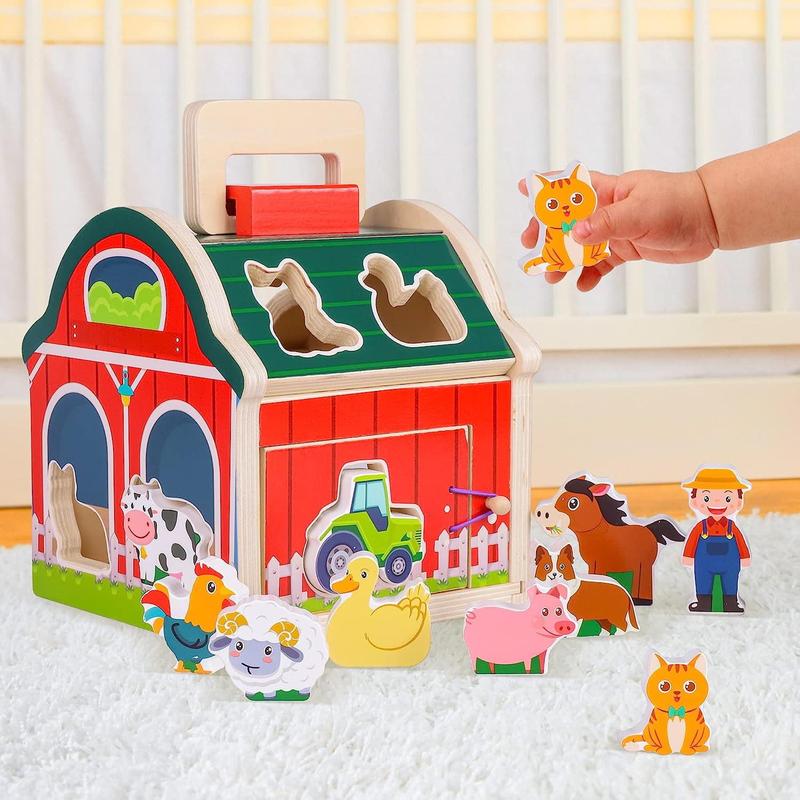 Farm Sorting Barn Toys Set for Boys Girls, Montessori Farm Animal Toys, Shape Sorter Toy for Kids, Learning Educational Toys Gifts