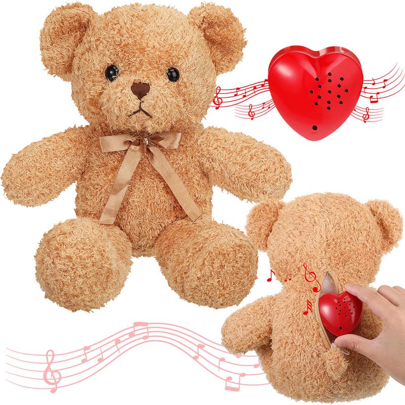 16 Inch Bear Stuffed Animal with Voice Recorder Set 60 Seconds Voice Sound Recorder Module Christmas Plush Stuffed Animal Bear with Zipper Sound Box Recordable Heart for Girls Boys Christmas Valentine's Day Wedding Anniversary Birthday Gift