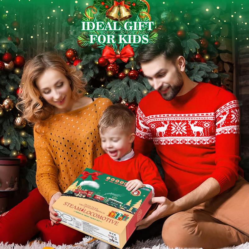 Christmas Electric Train Set Toy with Water Steam, Sounds & Lights and 4 Straight Tracks, Model Train Set for Under The Xmas Tree, Xmas Gifts for 3, 4, 5, 6, 7, 8+ Year Old Boy & Girl