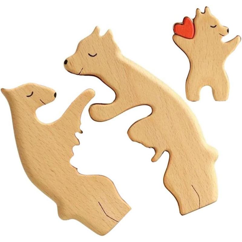 Wooden Bear Family Puzzle Ornament, 1 Count 3 in 1 Bear Family Hugging Each Other Decoration, Home Decor Statue for Living Room Bedroom Office