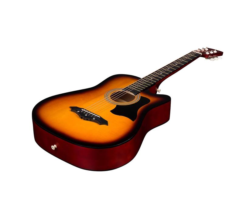 38 inch sunburst beginner acoustic guitar kit,bundle with a strap with picks holder,digital tuner, set strings, capo,cleaning cloth,6 picks,gig bag.(JG-38C,3TS)