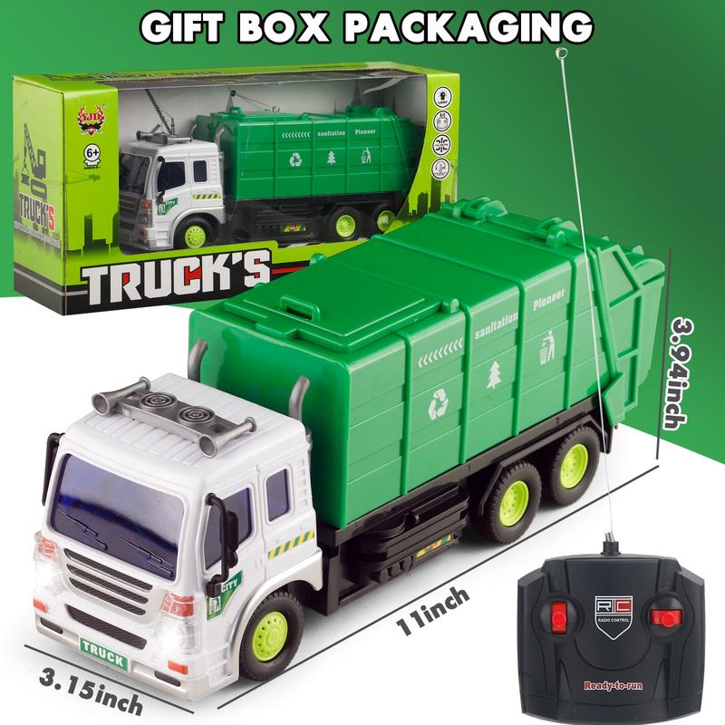 Remote Control Excavator and Garbage Truck Toys with LED Lights,Perfect for Young Builders