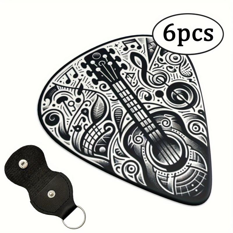 Guitar Pattern Guitar Pick with Storage Bag, 6 Counts set Double Sided Printed Guitar Pick, Music Accessories for Guitar & Bass